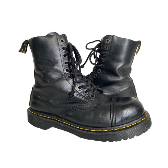 Dr Martens 10966 Steel Toe Cap Combat Boots Black Leather 10 Eye Lace Up Punk 11 - Picture 3 of 16